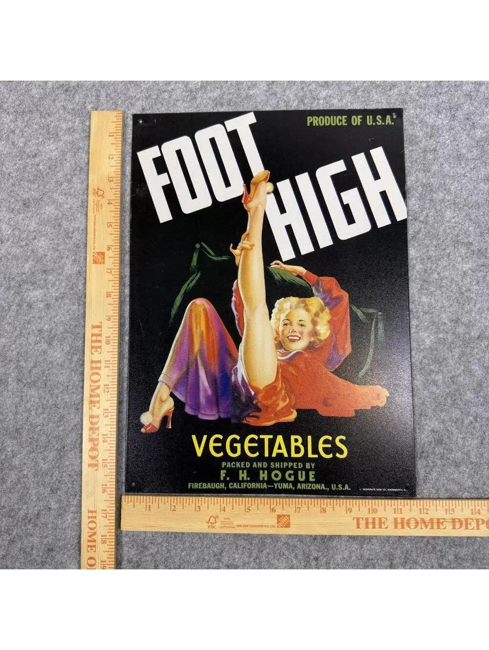 Vintage Foot High Vegetables Crate Label F.H. Hogue Pinup Girl Art